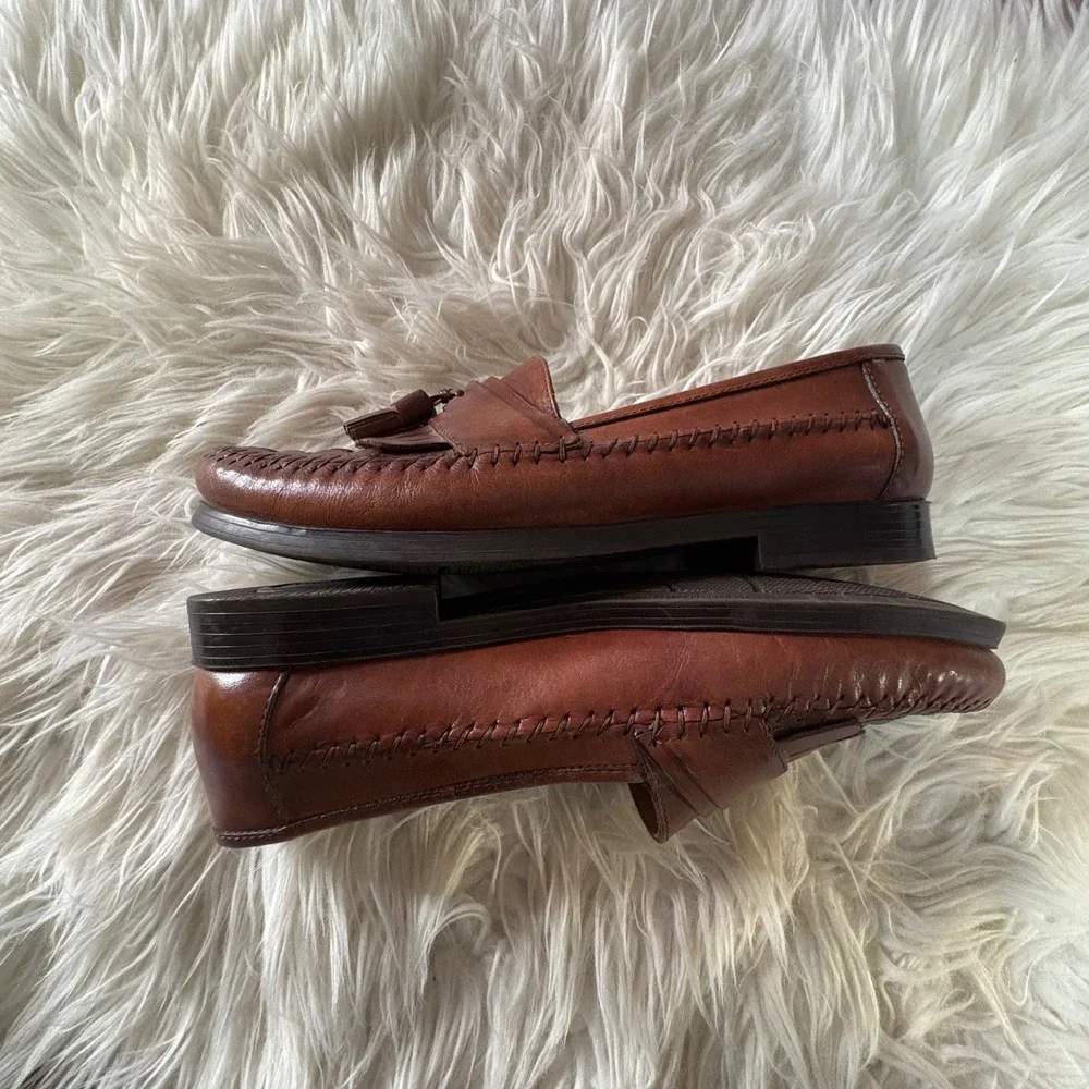 Giorgio Brutini Loafers Mens 9 Brown Excellent Woven Kiltie Tassel Leather Shoes
